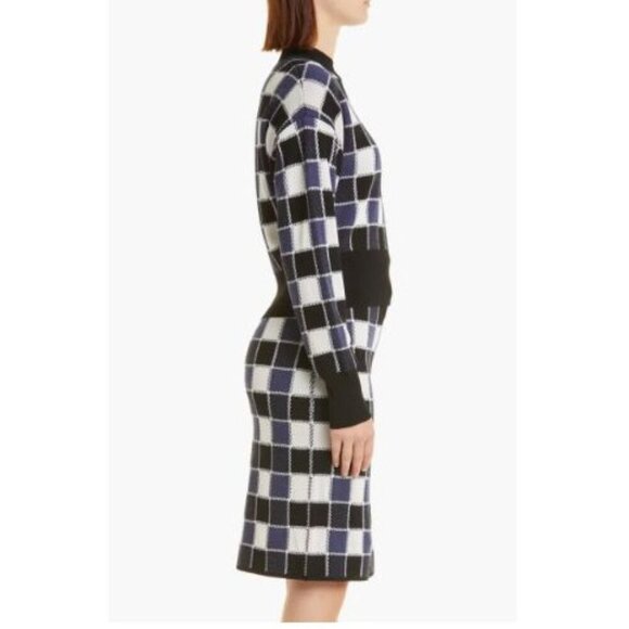 Hugo Boss Fiametta Checker Sweater Womens Size L Drop Shoulder Crewneck Wool - Picture 3 of 13